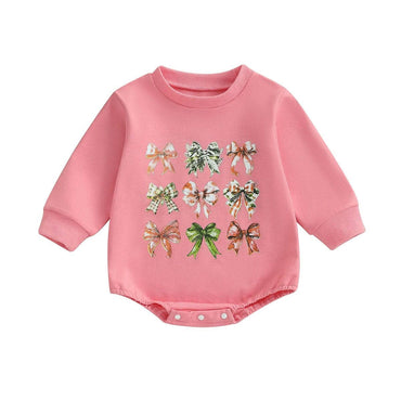Long Sleeve Christmas Bows Baby Bodysuit Pink 3-6 M