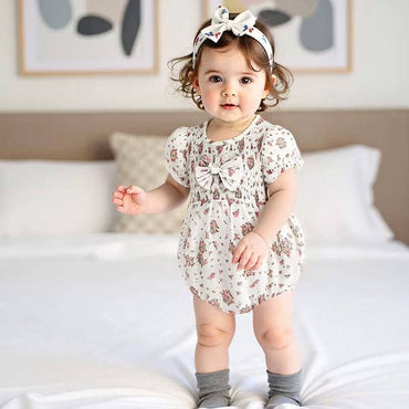 Short Sleeve Floral White Baby Romper