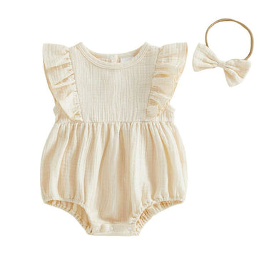 Fly Sleeve Solid Baby Romper Beige 0-3 M