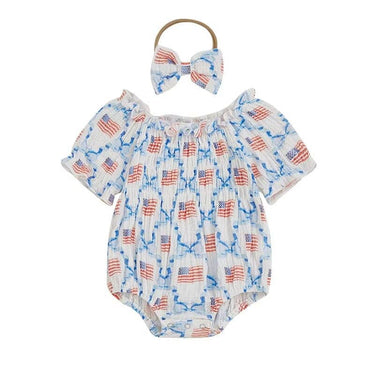 American Flag Ruffled Baby Romper