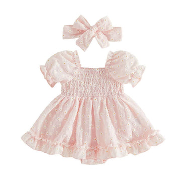 Puff Sleeve Pink Daisy Baby Romper Rompers The Trendy Toddlers