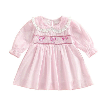 Puff Sleeve Pink Collar Toddler Dress
