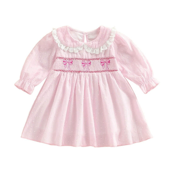 Puff Sleeve Pink Collar Toddler Dress