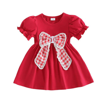Puff Sleeve Baseball Lace Bow Toddler Dress