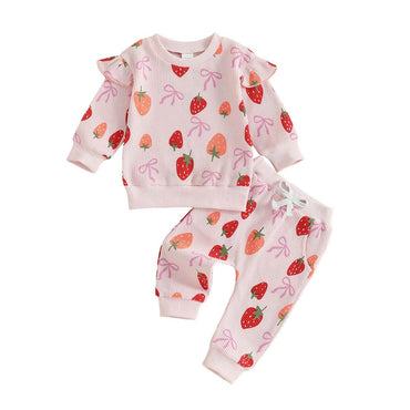 Long Sleeve Strawberry Bow Baby Set
