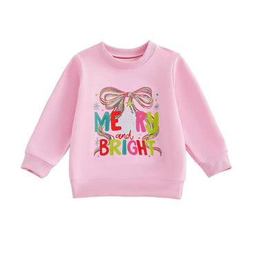 Merry and Bright Bow Toddler Sweatshirt Pink 12-18 M