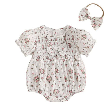Short Sleeve Floral White Baby Romper