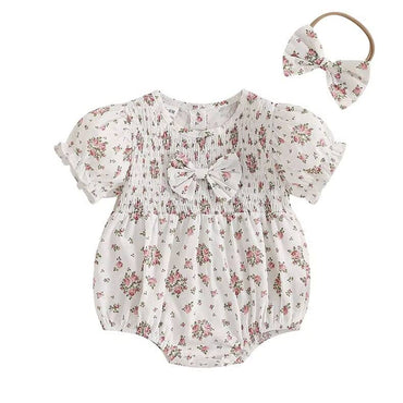 Short Sleeve Floral White Baby Romper