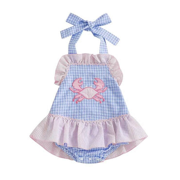 Checkered Ruffle Crab Baby Romper