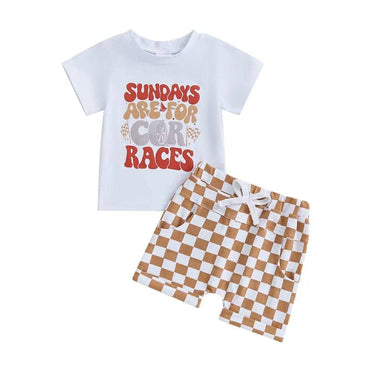 Short Sleeve Car Races Checkered Baby Set