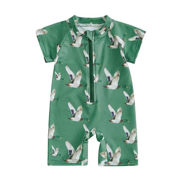 Short Sleeve Zipper Duck Toddler Swimsuit