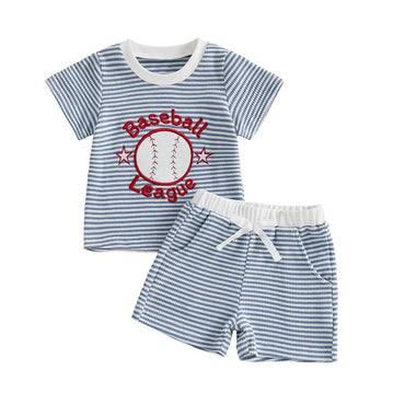 Short Sleeve Baseball League Striped Toddler Set