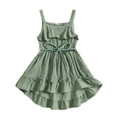 Sleeveless Solid Belted Toddler Dress Green 9-12 M