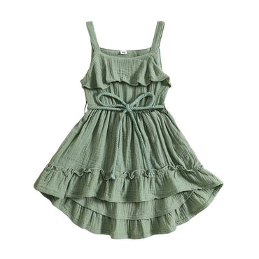 Sleeveless Solid Belted Toddler Dress Green 9-12 M