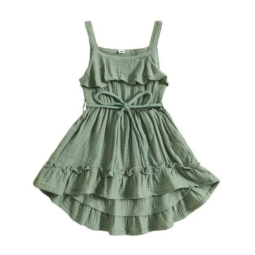 Sleeveless Solid Belted Toddler Dress Green 9-12 M