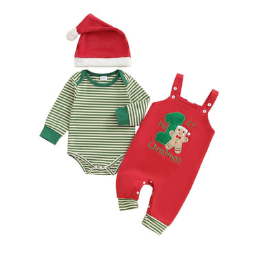 Long Sleeve First Christmas Striped Baby Set Red 0-3 M
