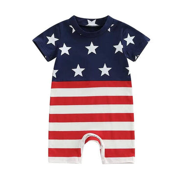 Short Sleeve Stars and Stripes Baby Jumpsuit