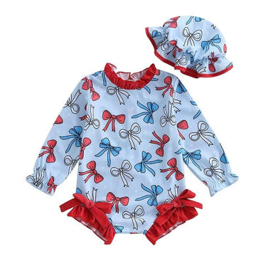 Long Sleeve American Bows Toddler Swimsuit