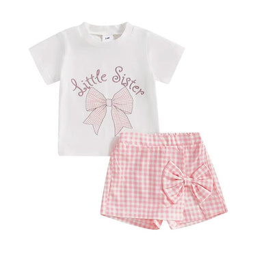 Little Sister Plaid Bow Baby Set