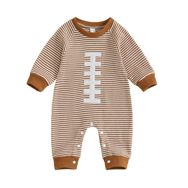 Long Sleeve Striped Football Baby Jumpsuit