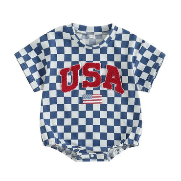 Short Sleeve USA Checkered Baby Bodysuit
