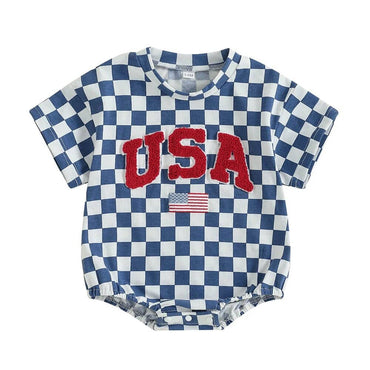 Short Sleeve USA Checkered Baby Bodysuit