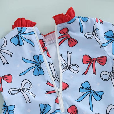Long Sleeve American Bows Toddler Swimsuit