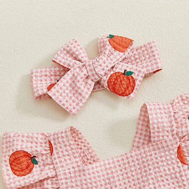 Fly Sleeve Pumpkin Checkered Baby Romper