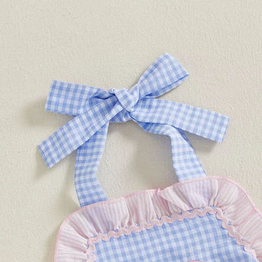 Checkered Ruffle Crab Baby Romper