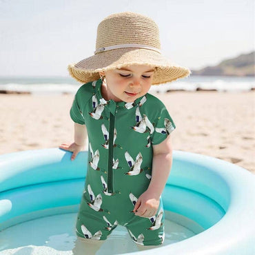 Short Sleeve Zipper Duck Toddler Swimsuit