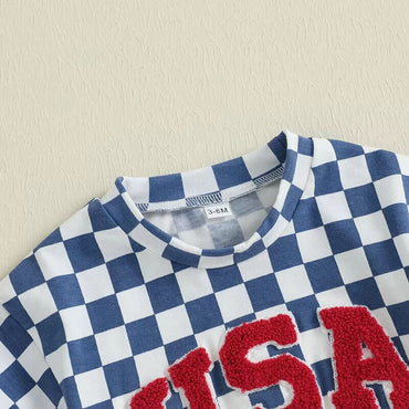 Short Sleeve USA Checkered Baby Bodysuit