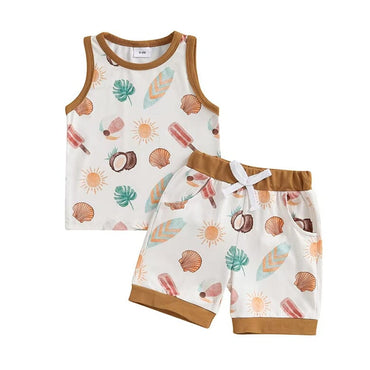 Summer Vibes Sleeveless Baby Set Brown 3-6 M