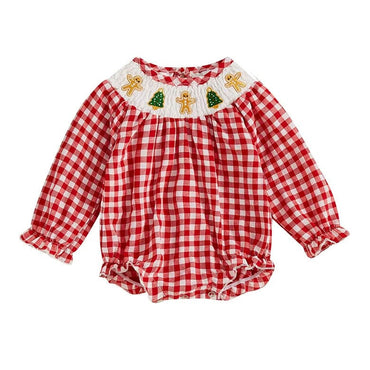 Long Sleeve Plaid Christmas Romper Red 0-3 M