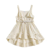 Sleeveless Solid Belted Toddler Dress Beige 9-12 M