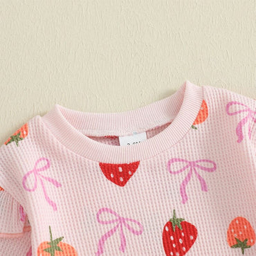 Long Sleeve Strawberry Bow Baby Set