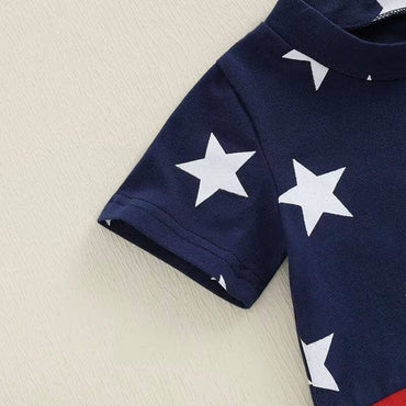 Short Sleeve Stars and Stripes Baby Jumpsuit