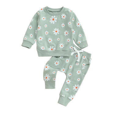 Long Sleeve Daisy Toddler Set Green 12-18 M