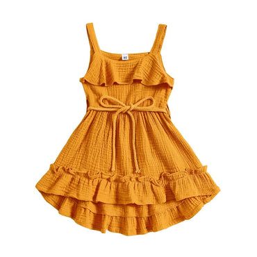 Sleeveless Solid Belted Toddler Dress Mustard Orange 9-12 M
