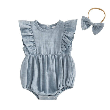 Fly Sleeve Solid Baby Romper Blue 0-3 M