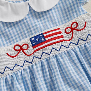 4th of July Collar Checkered Baby Romper