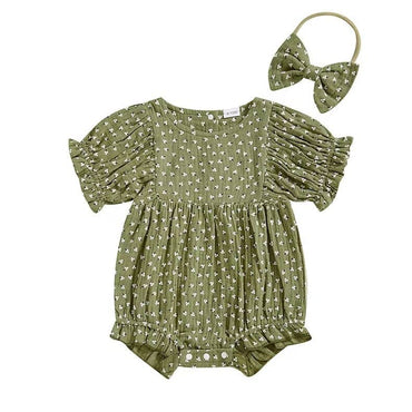 Short Sleeve Floral Baby Romper Green 0-3 M
