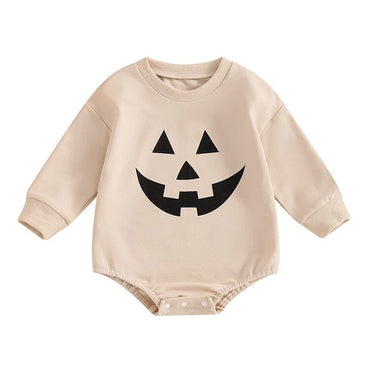 Pumpkin Face Halloween Baby Bodysuit Beige 0-3 M