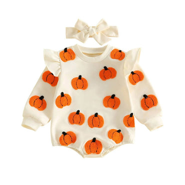 Long Sleeve Halloween Ruffle Baby Romper Beige 0-3 M