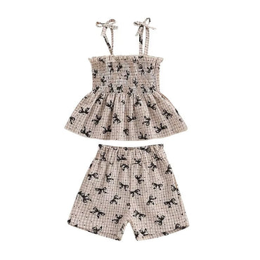 Tie Straps Plaid Bow Toddler Set