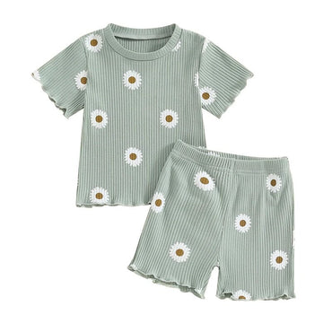 Short Sleeve Daisy Ribbed Toddler Set