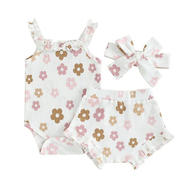 Sleeveless White Floral Baby Set