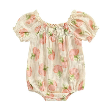 Puff Sleeve Floral Baby Romper Pink 3-6 M