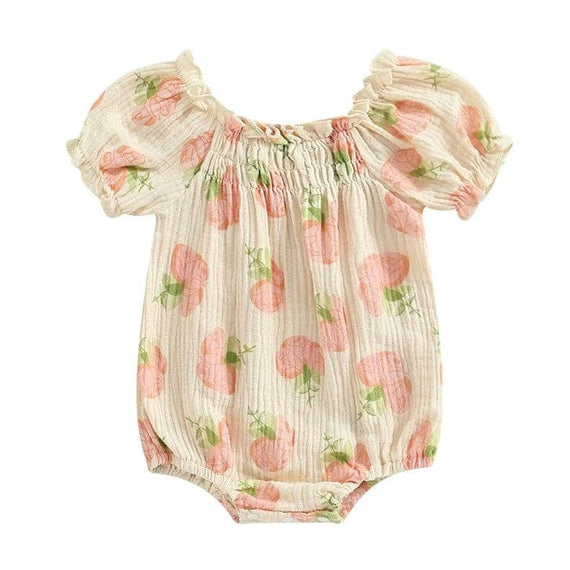 Puff Sleeve Floral Baby Romper Pink 3-6 M