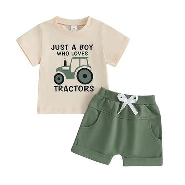 Short Sleeve Tractor Lover Baby Set Green 3-6 M