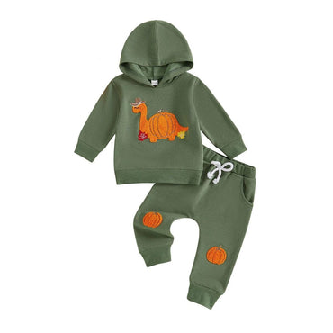Long Sleeve Pumpkin Dino Hooded Baby Set